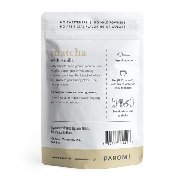 Organic Matcha Vanilla, Stone Ground Japanese Tencha Green Tea