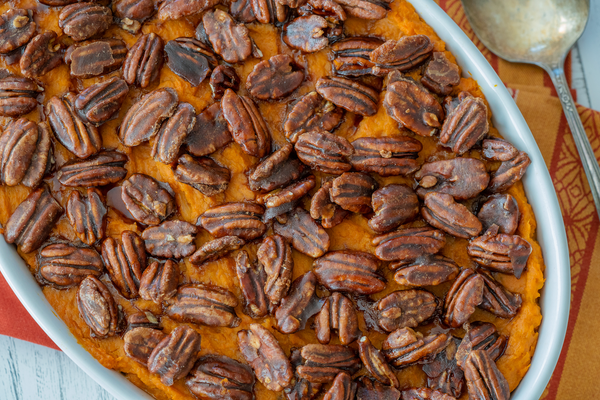 Cinnamon Chai Sweet Potato Casserole with Candied Pecans Video - Paromi Tea