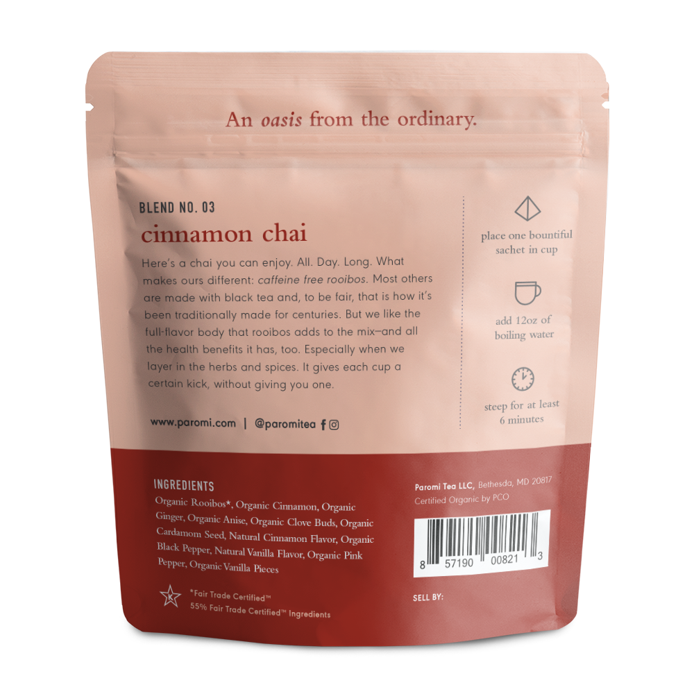 Organic Cinnamon Chai Rooibos Tea, Caffeine Free, in Pyramid Tea Bags