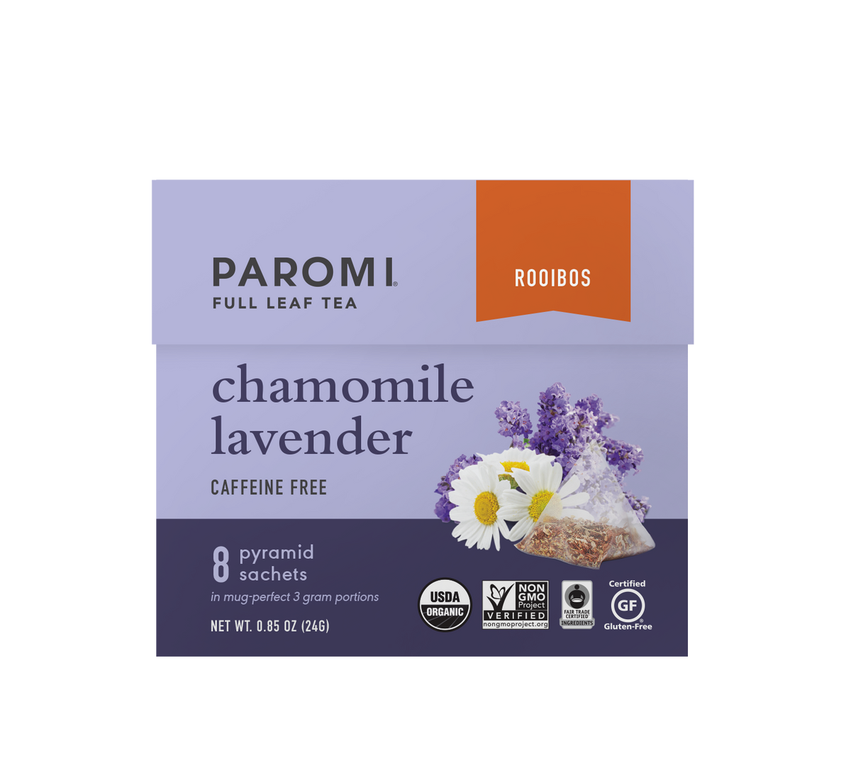 Organic Chamomile Lavender Rooibos Tea, Caffeine Free, in Pyramid Tea Bags