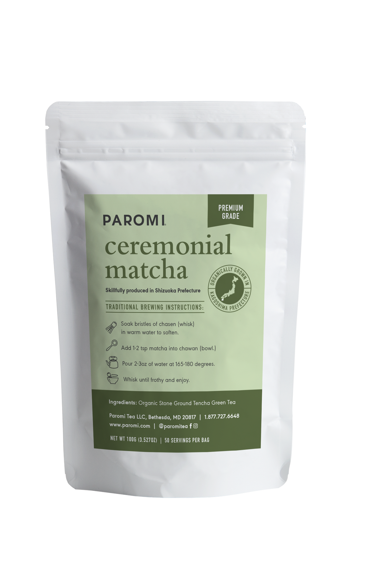 Organic Matcha Premium Grade, Stone Ground Japanese Tencha Green Tea, Caffeinated, 100 servings