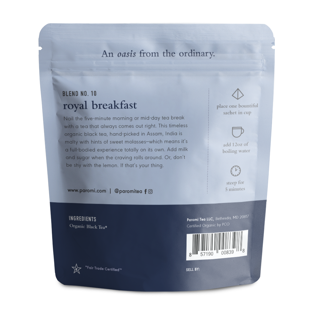 Organic Royal Breakfast Black Tea, Full Leaf, in Pyramid Tea Bags