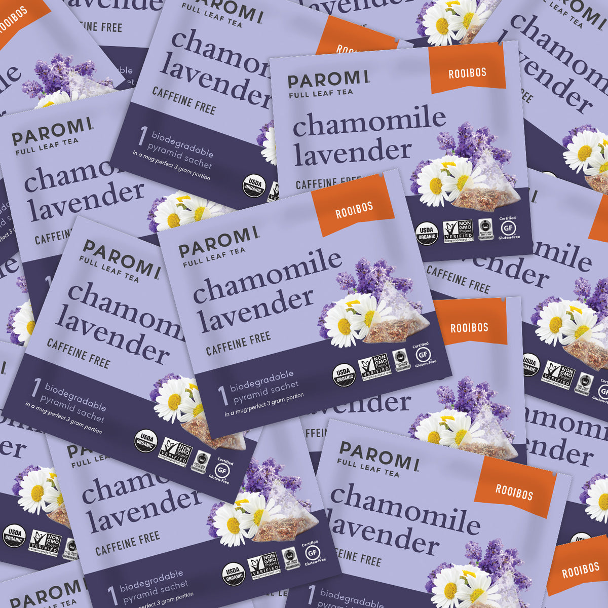 Organic Chamomile Lavender Rooibos Tea, Caffeine Free, in Pyramid Tea Bags