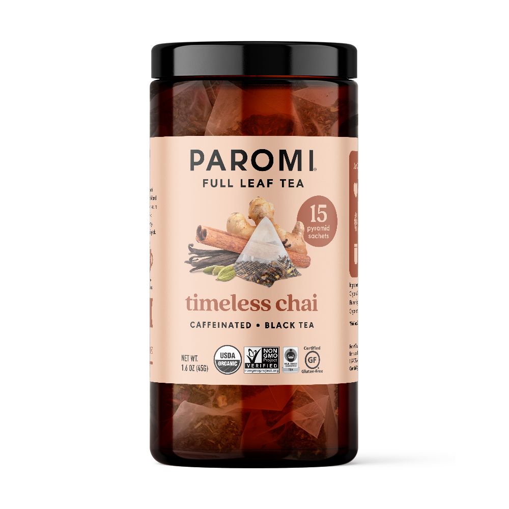 Organic Timeless Chai Black Tea, Full Leaf, in Pyramid Tea Bags