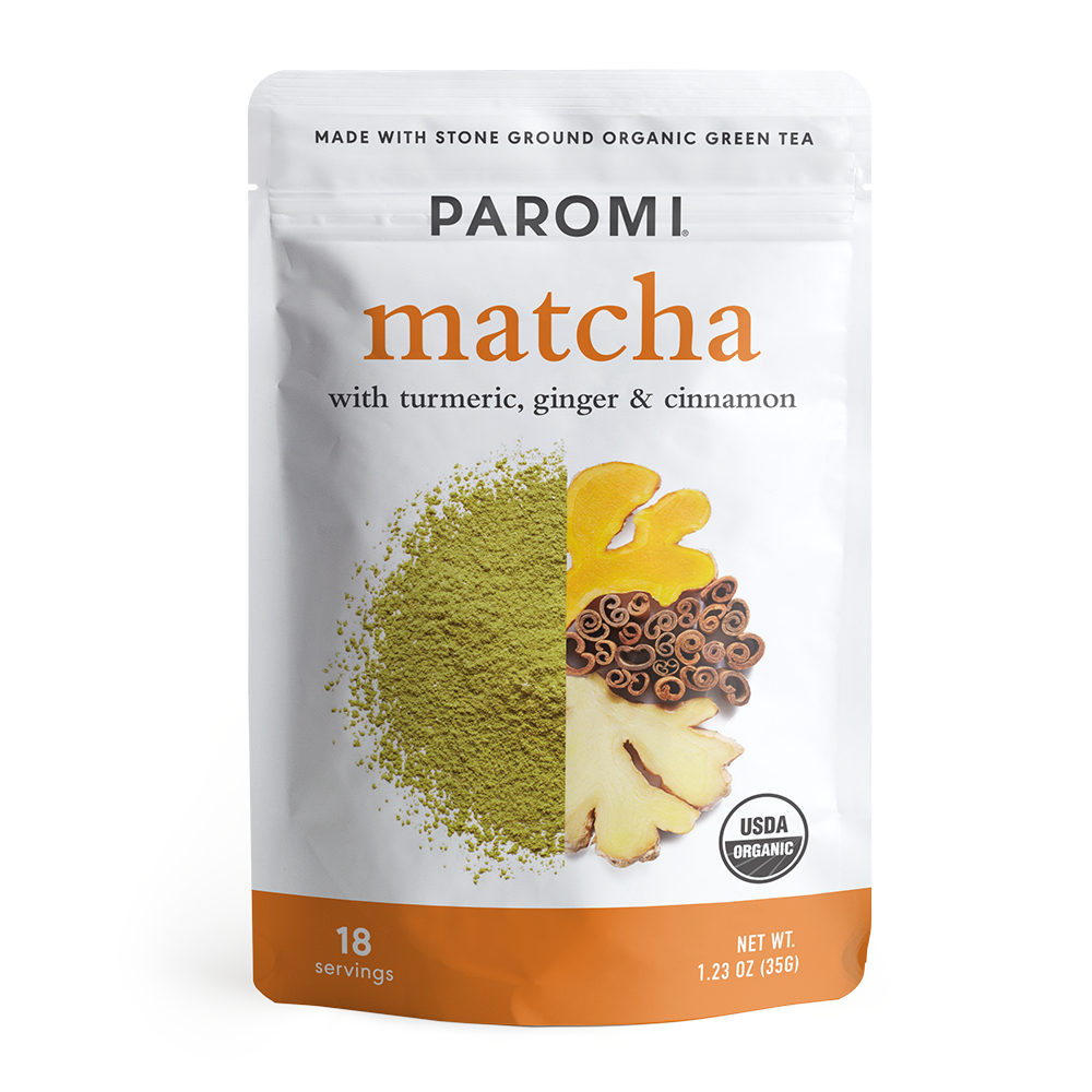 Organic Matcha with Turmeric, Ginger and Cinnamon, Stone Ground Japanese Tencha Green Tea, 1.23 oz (18 servings)