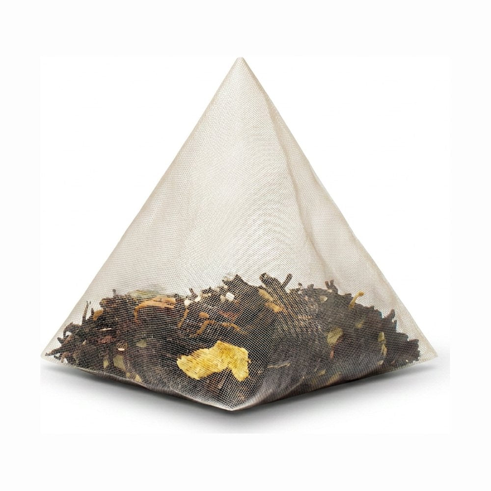 Full-leaf tea in a Paromi pyramid sachet